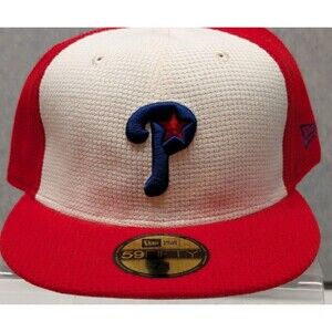 New Philadelphia Phillies New Era 59Fifty Hemp Red White Fitted Hat  size 7 3/4